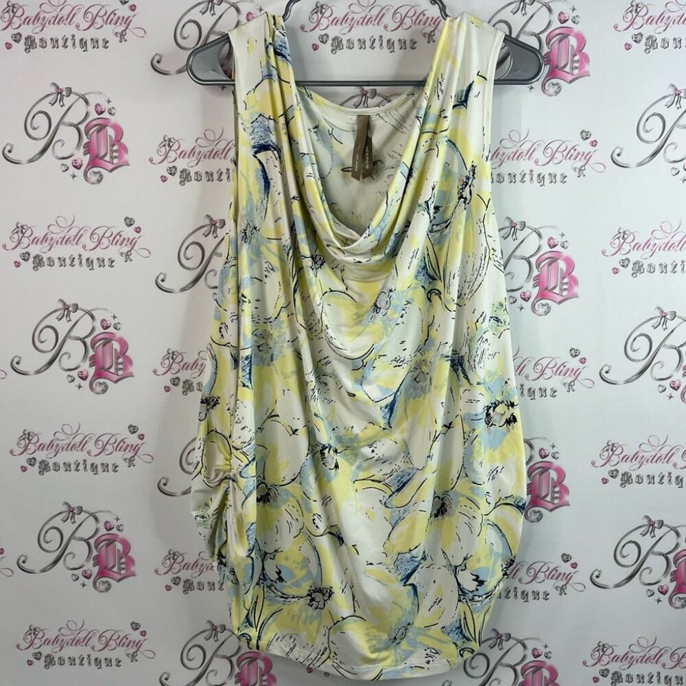 Be true to you tank top flowy Chic Floral Cowl Neck Blouse - Yellow and Blue